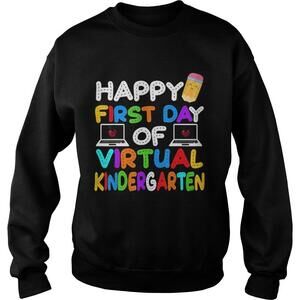 Happy First Day Of Virtual Kindergarten Kids Online Teaching Shirt